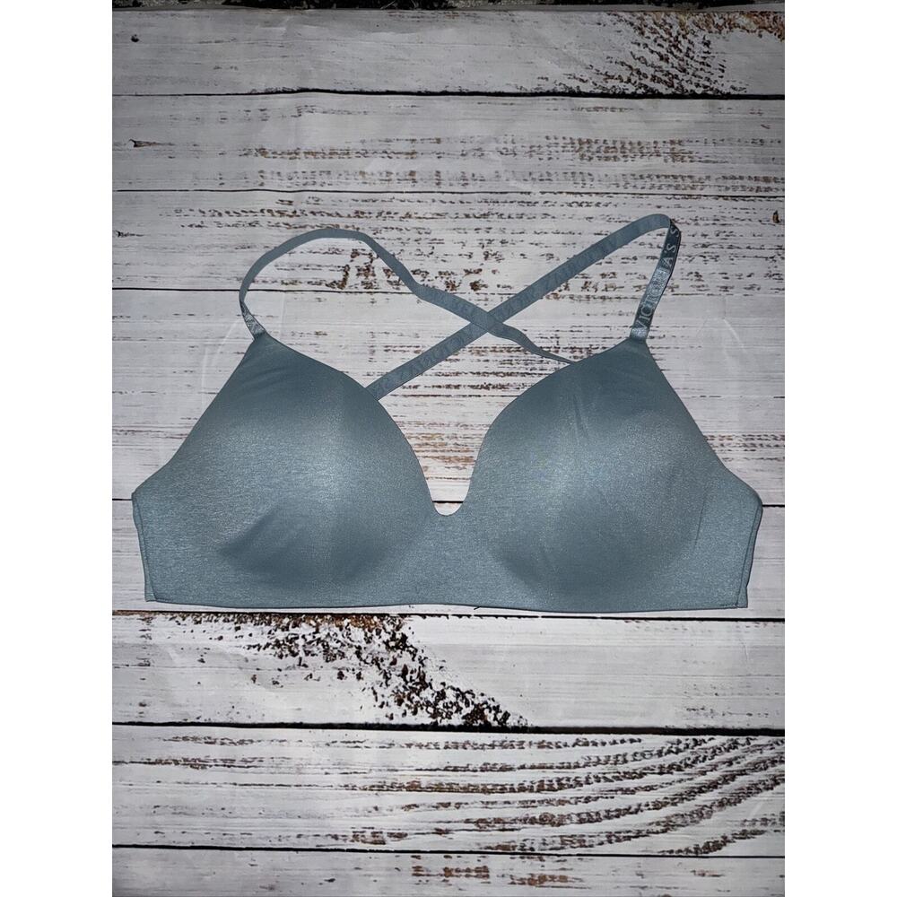 Victoria’s Secret T-Shirt Wireless Bra‎ Blue 34DD Logo Strap